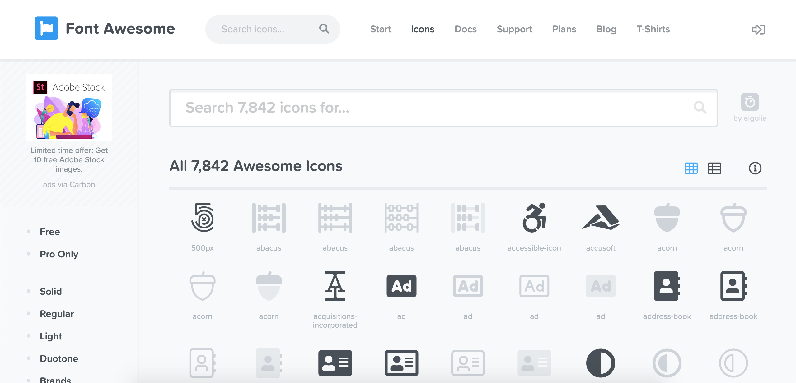 A screenshot of the Font Awesome Icon Library